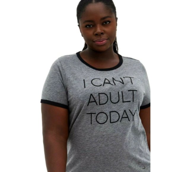 torrid Tops - Torrid Womens 2X Gray Can't Adult Classic Fit Ringer Crew Tee Short Sleeves
